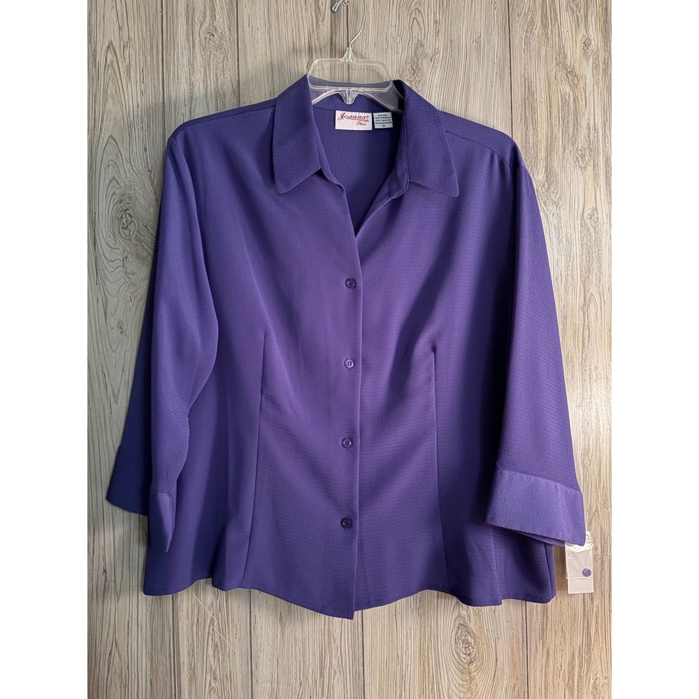 Joanna Plus Purple Button Down Blouse 3/4 Sleeve Textured Crepe Top 2X